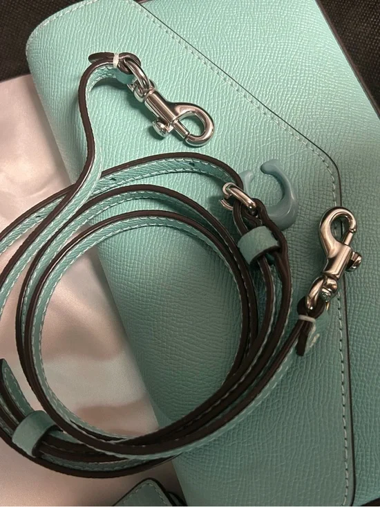 Coach Small Pebbled Leather Crossbody in Aqua & card case that can be worn alone - Picture 2 of 10